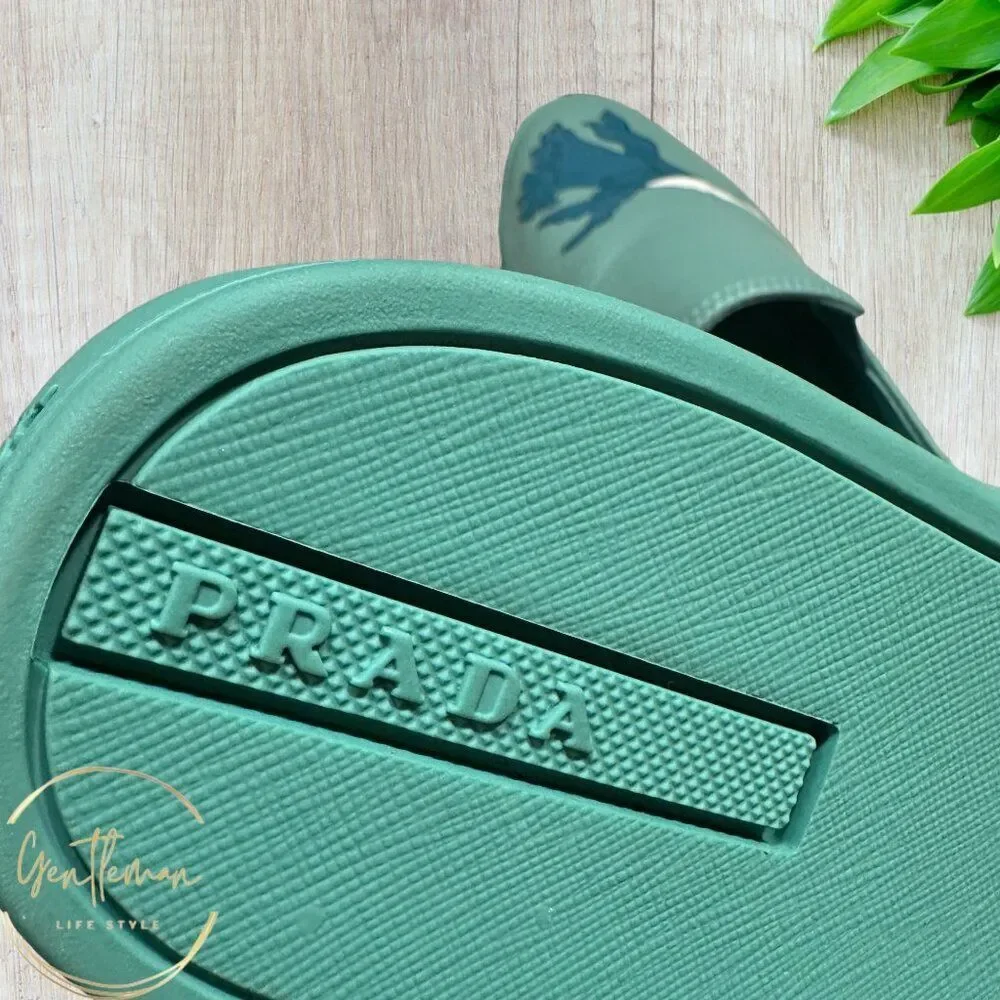 PRADA Sneakers Womans Leather Slip On EU SIZE 38.5 Blue/White/Green NWOT